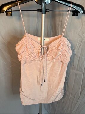 Joie Blush Pink Satin Ruched Cami with Front Tie